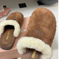 Duplicate Miu Miu Suede and Wool Clogs Mules Brown MIU082609 0826056