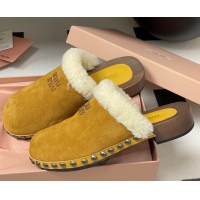 1:1 aaaaa Miu Miu Suede and Wool Clogs Mules Yellow MIU082609 0826058