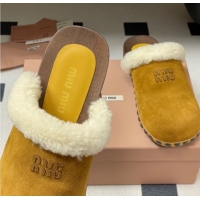 1:1 aaaaa Miu Miu Suede and Wool Clogs Mules Yellow MIU082609 0826058