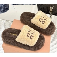 Sumptuous Miu Miu Shearling Platform Slides Sandal Beige/Brown MIU082609 0826059