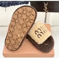 Sumptuous Miu Miu Shearling Platform Slides Sandal Beige/Brown MIU082609 0826059