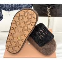 Pretty Style Miu Miu Shearling Platform Slides Sandal Black/Brown 2025 MIU082609 0826060