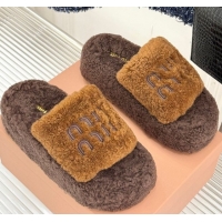 Stylish Miu Miu Shearling Platform Slides Sandal Dark/Brown MIU082609 0826062