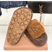 Stylish Miu Miu Shearling Platform Slides Sandal Dark/Brown MIU082609 0826062