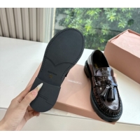 Good Looking Miu Miu Shiny Calfskin Loafers with Tassel Dark Brown 090601
