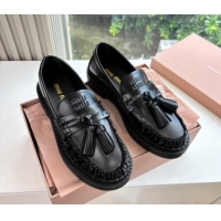 Top Grade Miu Miu Smooth Calfskin Loafers with Tassel Black 090602