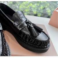Top Grade Miu Miu Smooth Calfskin Loafers with Tassel Black 090602