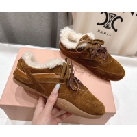 Durable Miu Miu Gymnasium Sneakers in Suede and Wool Brown 1024081
