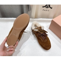 Durable Miu Miu Gymnasium Sneakers in Suede and Wool Brown 1024081