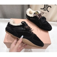 Charming Miu Miu Gymnasium Sneakers in Suede and Wool Black 1024082