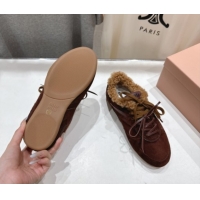 Top Design Miu Miu Gymnasium Sneakers in Suede and Wool Dark Brown 1024083