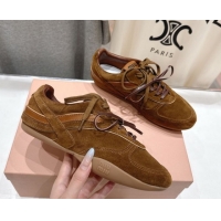 Cheap Price Miu Miu Gymnasium Sneakers in Suede Leather Brown 1024084