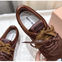 Best Product Miu Miu Gymnasium Sneakers in Suede Leather Dark Brown 1024086