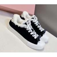 Luxury Discount Miu Miu Suede and Wool Sneakers with Bow Black 1024087