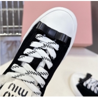 Luxury Discount Miu Miu Suede and Wool Sneakers with Bow Black 1024087