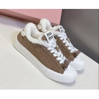 Big Discount Miu Miu Suede and Wool Sneakers with Bow Brown 1024088