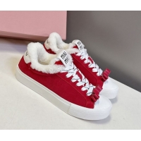 Perfect Miu Miu Suede and Wool Sneakers with Bow Red 1024090