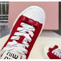 Perfect Miu Miu Suede and Wool Sneakers with Bow Red 1024090
