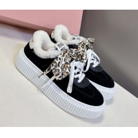 Luxurious Miu Miu Suede and Wool Sneakers 4.5cm with Double Lace Black 1024091