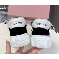 Luxurious Miu Miu Suede and Wool Sneakers 4.5cm with Double Lace Black 1024091