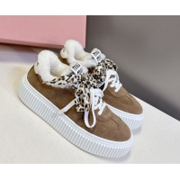 Best Grade Miu Miu Suede and Wool Sneakers 4.5cm with Double Lace Brown 1024092