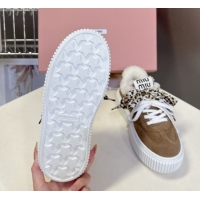 Best Grade Miu Miu Suede and Wool Sneakers 4.5cm with Double Lace Brown 1024092