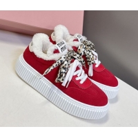 Purchase Miu Miu Suede and Wool Sneakers 4.5cm with Double Lace Red 1024093