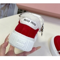 Purchase Miu Miu Suede and Wool Sneakers 4.5cm with Double Lace Red 1024093