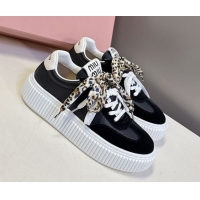 Buy Luxury Miu Miu Suede and Leather Sneakers 4.5cm with Double Lace Black 1024095