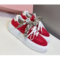 AAAAA Miu Miu Suede and Leather Sneakers 4.5cm with Double Lace Red 1024096