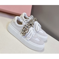 Stylish Miu Miu Suede and Leather Sneakers 4.5cm with Double Lace Grey 1024097