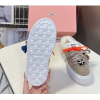 Luxury Miu Miu Suede and Wool Platform Sneakers 4.5cm with Charm Beige 1024098