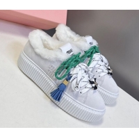 Good Quality Miu Miu Suede and Wool Platform Sneakers 4.5cm with Charm Grey 1024099