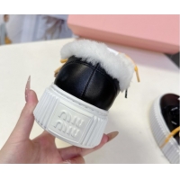 Stylish Miu Miu Leather and Wool Platform Sneakers 4.5cm with Charm Black 1024100