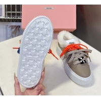 Best Price Miu Miu Leather and Wool Platform Sneakers 4.5cm with Charm Grey 1024101