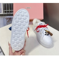 Perfect Miu Miu Leather and Wool Platform Sneakers 4.5cm with Charm White 1024102