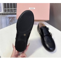 Buy Luxury Miu Miu Perforated Leather Brogue Shoes with Buckles Black 5E510E 1024103