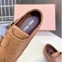 Good Quality Miu Miu Perforated Leather Brogue Shoes with Buckles Brown 5E510E 1024104