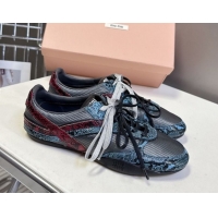 Best Price Miu Miu Gymnasium Sneakers in Python Print Leather and Technical Fabric Grey/Blue 1024109