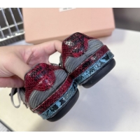 Best Price Miu Miu Gymnasium Sneakers in Python Print Leather and Technical Fabric Grey/Blue 1024109