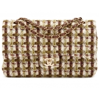 Best Cheap Chanel Classic Tweed Quilted Medium Double Flap Bag A01112 Brown/Beige