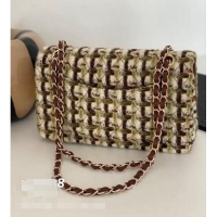 Best Cheap Chanel Classic Tweed Quilted Medium Double Flap Bag A01112 Brown/Beige