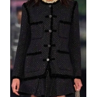 ​New Stylish Discount Chanel Embroidered Tweed Jacket CH1269 Black
