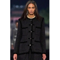 ​New Stylish Discount Chanel Embroidered Tweed Jacket CH1269 Black