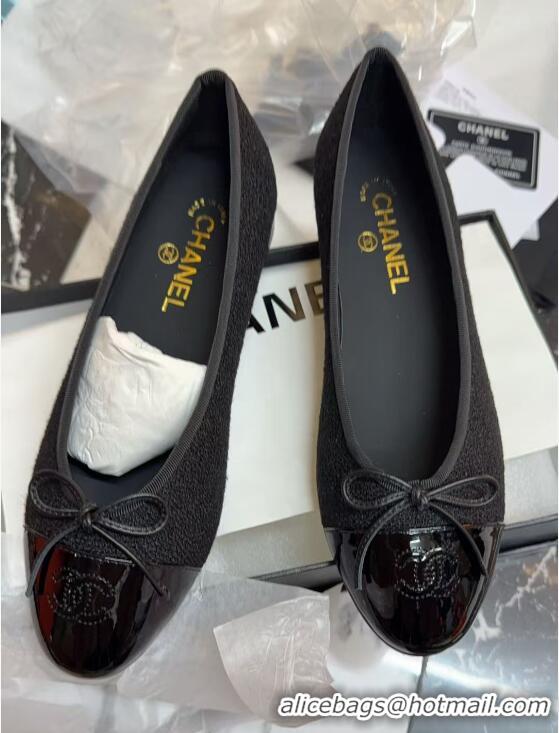 Grade Quality Chanel Tweed & Patent Calfskin Ballet Flats Black 7230032
