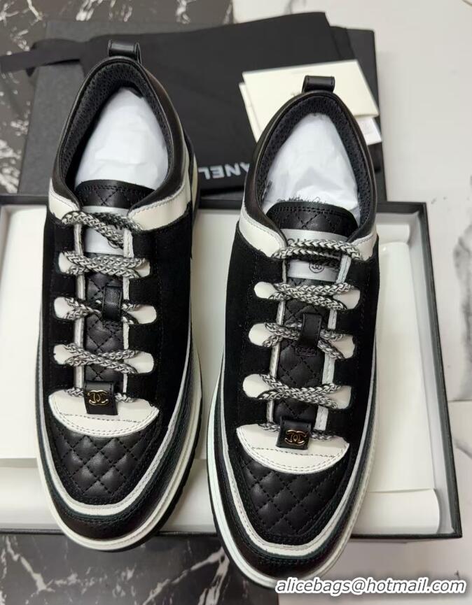 Classic Hot Chanel Suede and Calfskin Sneakers Black 0102011