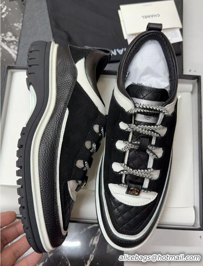 Classic Hot Chanel Suede and Calfskin Sneakers Black 0102011