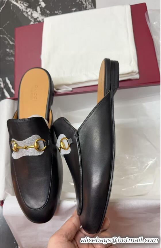 Durable Gucci Princetown Calf Leather Flat Slippers Black 2025 557730