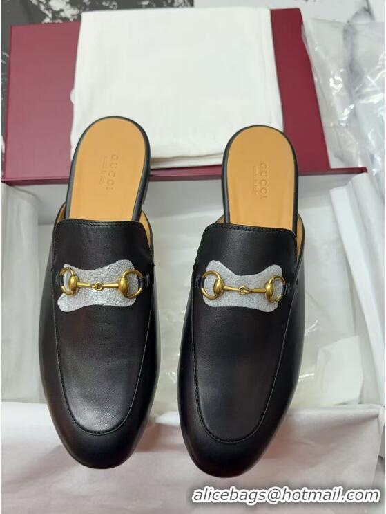 Durable Gucci Princetown Calf Leather Flat Slippers Black 2025 557730