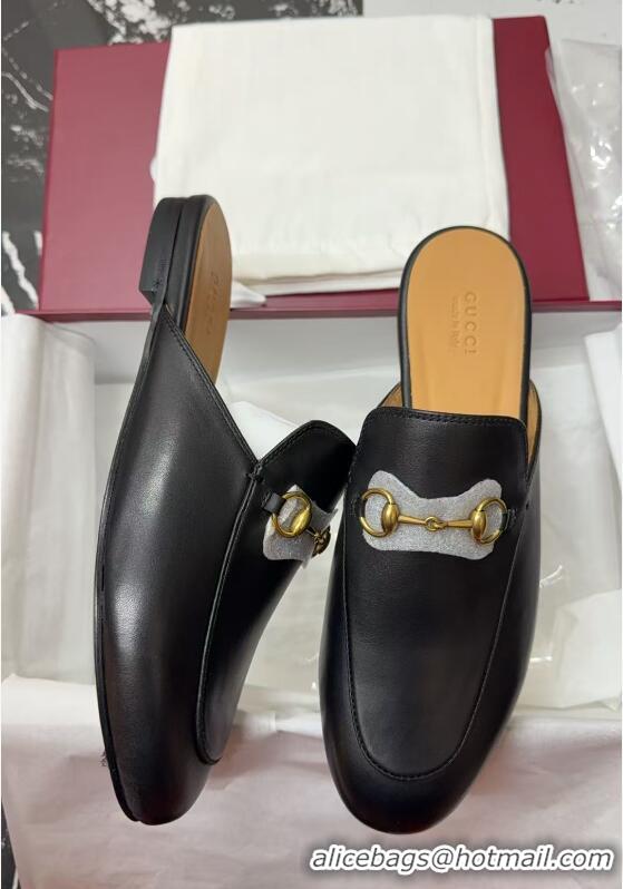 Durable Gucci Princetown Calf Leather Flat Slippers Black 2025 557730